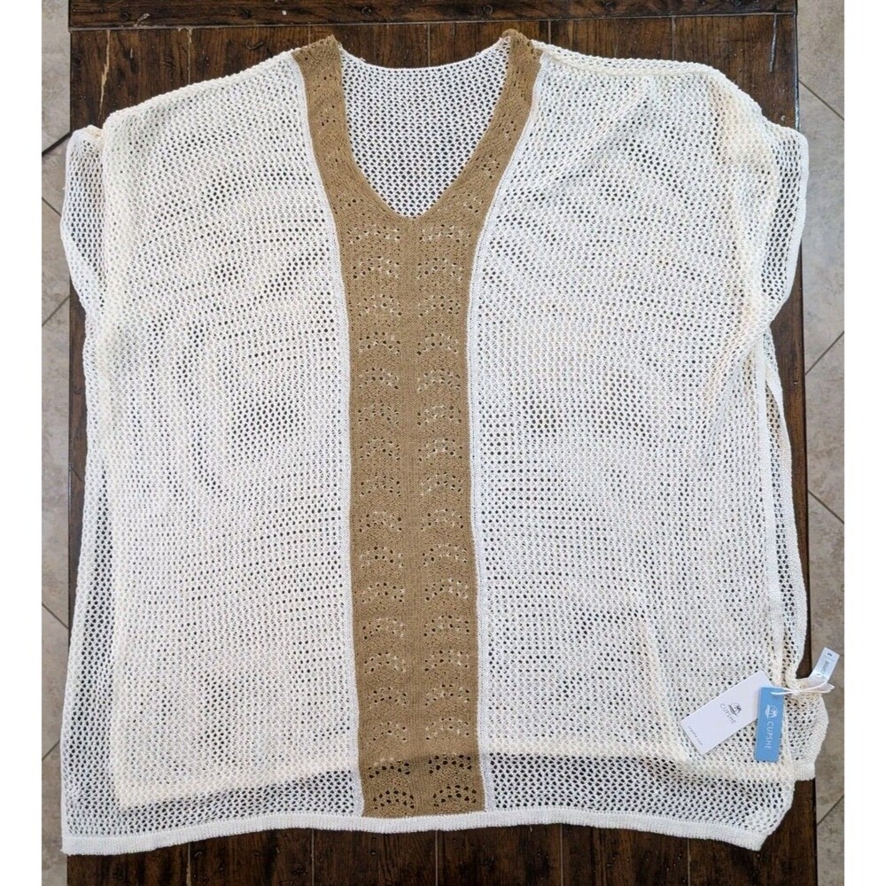 CUPSHE Boho Crochet Knit Swim Cover Up M Dress Cream Tan Mesh Festival Summer